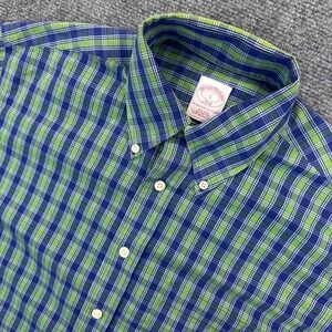 Brooks Brothers Original Polo Shirt NON-IRON Mens S Blue Green Check Plaid Class